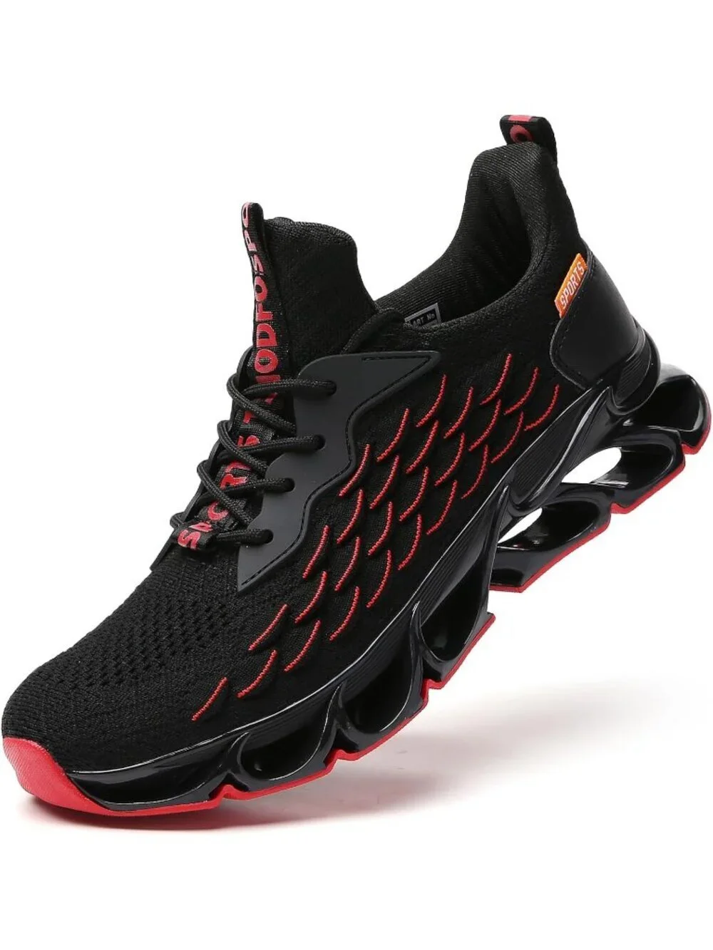 Men's Black Red Running Pull On Shoes Sport Athletic Tennis Walking Sneakers